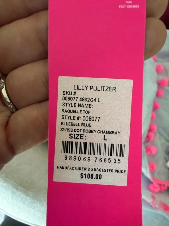 NWT Lilly Pulitzer Light Blue Raquelle Top with Pink Pom Trim - Picture 7 of 7